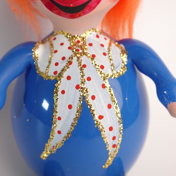 VTG De Carlini? Italian Blown Glass Clown Ornament Blue Polka Dots Bow Tie RARE